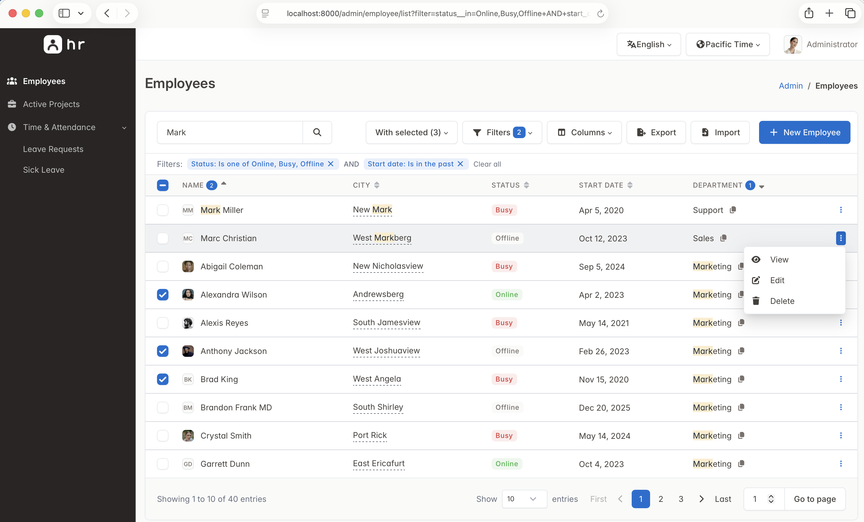 starlette-admin dashboard showing statistical widgets, recent activity tables, and a sidebar for model views